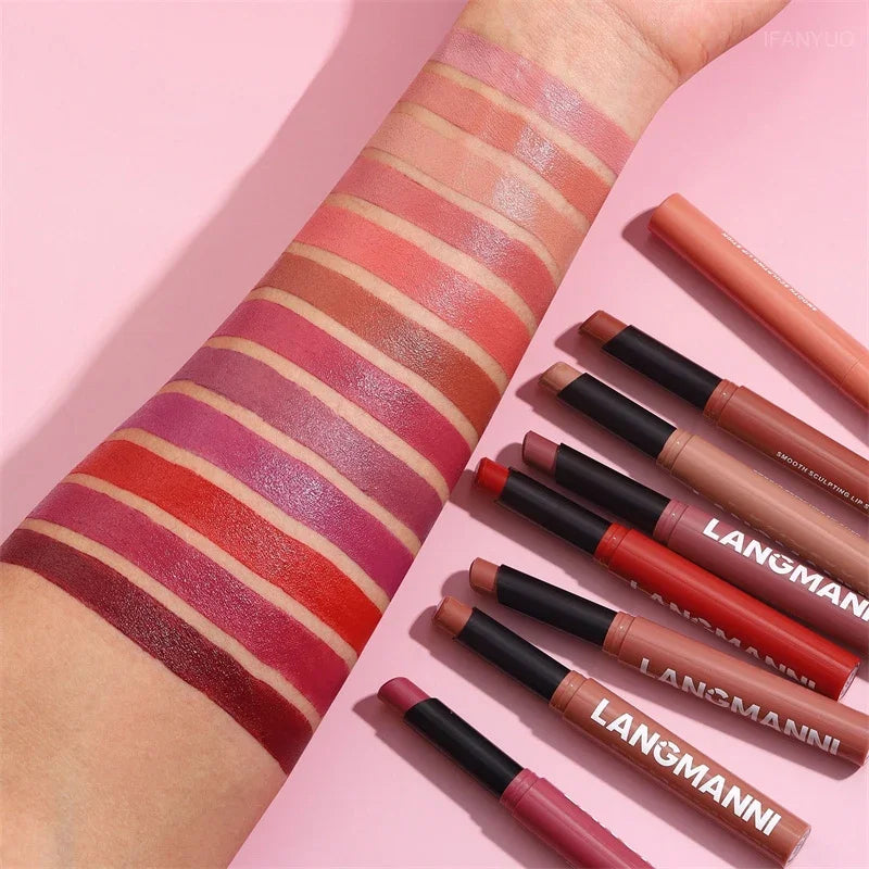 12 Color Matte Lipstick Non-Stick Cup Long-Lasting Velvet Finish Lipstick Pen Smooth Matte Lip Color Waterproof Non-Fading