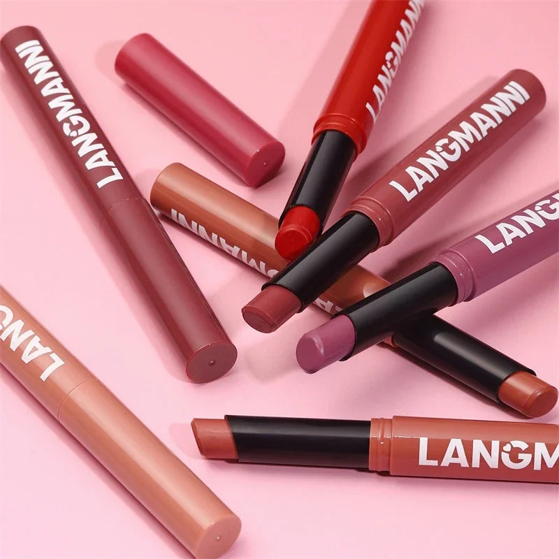 12 Color Matte Lipstick Non-Stick Cup Long-Lasting Velvet Finish Lipstick Pen Smooth Matte Lip Color Waterproof Non-Fading