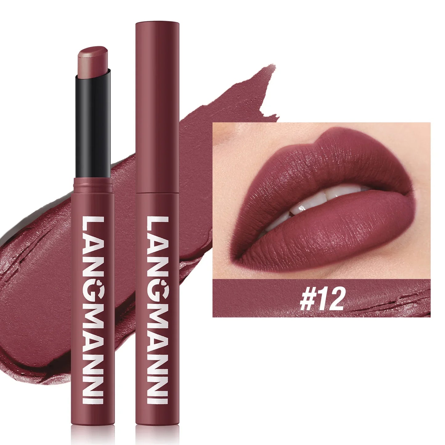 12 Color Matte Lipstick Non-Stick Cup Long-Lasting Velvet Finish Lipstick Pen Smooth Matte Lip Color Waterproof Non-Fading
